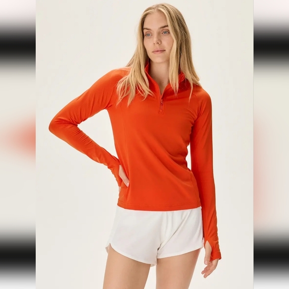 Outdoor Voices Tops - Outdoor Voices Orange Fitted Polo Long Sleeve Tee